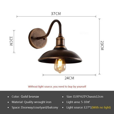 Lampă de perete de epocă, rezistentă la apă, în aer liber, pentru balcon, ușă, curte, coridor, grădină, industrial, aplice E27, corp de iluminat