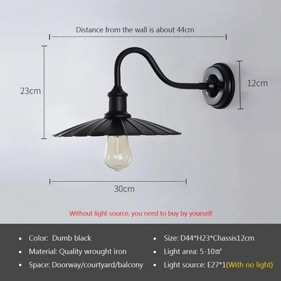 Lampă de perete de epocă, rezistentă la apă, în aer liber, pentru balcon, ușă, curte, coridor, grădină, industrial, aplice E27, corp de iluminat