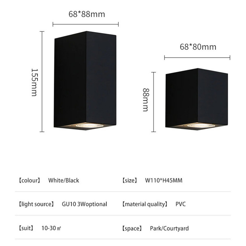 Led-seinalamp välistingimustes veekindel üles-alla GU10 AC85-265V PVC valgustus Aiakaunistusega seinavalgustid magamistoa elutuppa