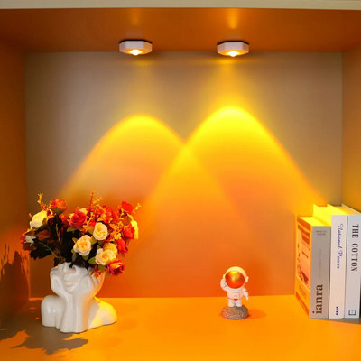 Светодиодна лампа за залез Безжичен вътрешен гардероб Под шкаф Светлина за гардероб Лампа на батерии за декорация на спалня Коледен подарък