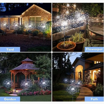 150 LED слънчеви фойерверки Светлини Водоустойчиви Външни светкавици от глухарчета Приказни светлини за градински пейзаж Декор на морава