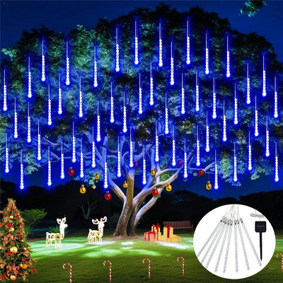 Solar Meteor Shower Rain Lights 8 Tube 96/144 LEDs Led Falling Rain Fairy String Light για Διακόσμηση Χριστουγεννιάτικου Δέντρου Γάμου