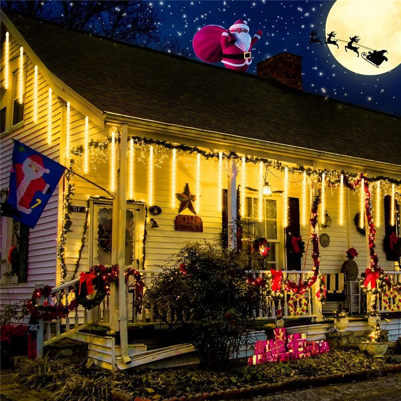 Solar Meteor Shower Rain Lights 8 Tube 96/144 LEDs Led Falling Rain Fairy String Light για Διακόσμηση Χριστουγεννιάτικου Δέντρου Γάμου