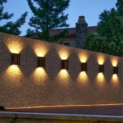 Соларна лампа Външни LED светлини нагоре и надолу Луминисцентна стенна лампа Водоустойчиви лампи за декорация на стени Балкон Двор Улична градинарска светлина