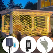 Solar or EU Plug Net Light Φωτάκια Fairy Lights Αδιάβροχη γιρλάντα με 8 Λειτουργίες Χρονοδιακόπτη Χριστουγεννιάτικα Διακοσμητικά για Σπίτι 3M*2M Holiday