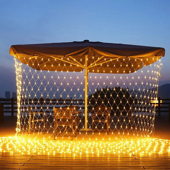 Solar or EU Plug Net Light Φωτάκια Fairy Lights Αδιάβροχη γιρλάντα με 8 Λειτουργίες Χρονοδιακόπτη Χριστουγεννιάτικα Διακοσμητικά για Σπίτι 3M*2M Holiday