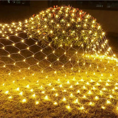 Solar or EU Plug Net Light Φωτάκια Fairy Lights Αδιάβροχη γιρλάντα με 8 Λειτουργίες Χρονοδιακόπτη Χριστουγεννιάτικα Διακοσμητικά για Σπίτι 3M*2M Holiday