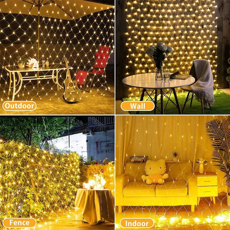 Solar or EU Plug Net Light Φωτάκια Fairy Lights Αδιάβροχη γιρλάντα με 8 Λειτουργίες Χρονοδιακόπτη Χριστουγεννιάτικα Διακοσμητικά για Σπίτι 3M*2M Holiday