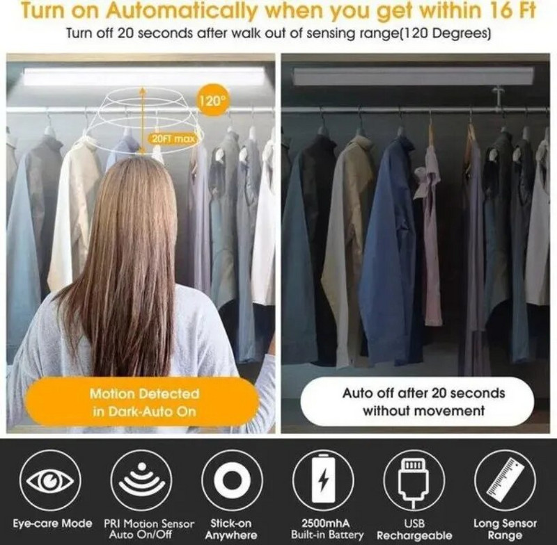 PIR judesio jutiklis po spintele Naktinės šviesos judesio jutiklis spinta Apšvietimas virtuvės miegamojo sieninis šviestuvas su magnetine juostele