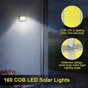 COB LED Solar Powered Light Outdoors Motion Sensor PIR Αδιάβροχο τοίχου Φωτιστικό ασφαλείας δρόμου έκτακτης ανάγκης για διακόσμηση κήπου