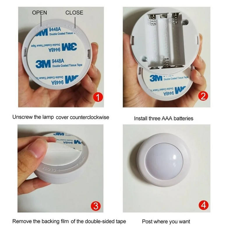 Aswesaw LED spintelės baterija RGB16 spalvų spalvinga lempa, veikianti su baterijomis, nešiojama virtuvės prieškambario spintelė Spintelė naktinė lempa