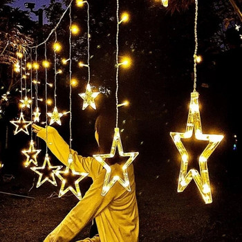 Коледни светлини Solar Elk Moon Star Lamp LED String Light Decoration for Home Outdoor Wedding Led Curtain Holiday Decor