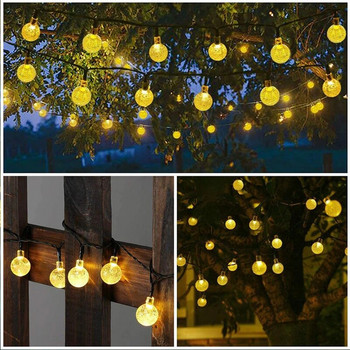 Слънчеви LED струнни светлини Градинска кристална приказна светлина Коледен гирлянд 8 режима Водоустойчива лампа за вътрешен двор за декорация на градинско парти