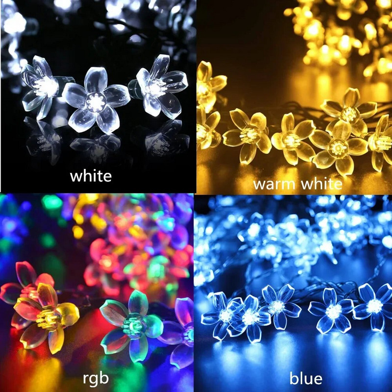 LED päikesevalgustid õues, lilledega 5M/7M/12M string, lille haldja lambivanikud jõulupeoks välikaunistuseks veekindel