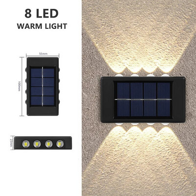 Lampă solară de perete în aer liber, impermeabilă, cu LED-uri, în sus și în jos, iluminare luminoasă pentru grădină, balcon, curte, lămpi de decor stradal