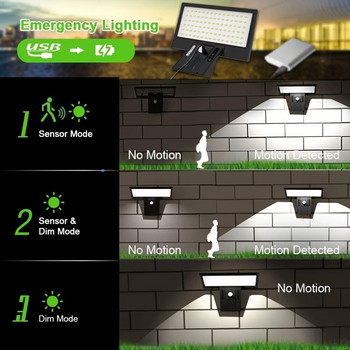 Слънчеви охранителни светлини Слънчеви прожектори Външни водоустойчиви със сензор за движение 4 режима 90 LED стенни светлини за веранда Двор Градина