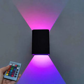 Aplice de perete cu LED-uri pătrate Coridor reglabil Lampă multicoloră sus în jos cu telecomandă în infraroșu Iluminat exterior