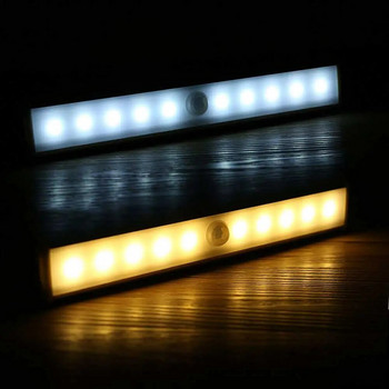 6/10 LED Επαγωγής κάτω από το ντουλάπι Αισθητήρας κίνησης Νυχτερινή λυχνία Ντουλάπα Ντουλάπα LED Νυχτερινό φως Λωρίδες Ντουλάπα Σκάλα Κουζίνα