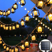 Lumini solare în aer liber LED IP65, impermeabile, retro, kerosen, ghirlandă de Crăciun de epocă, decorare pentru petreceri în grădină, lampă cu zâne