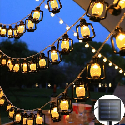 Lumini solare în aer liber LED IP65, impermeabile, retro, kerosen, ghirlandă de Crăciun de epocă, decorare pentru petreceri în grădină, lampă cu zâne