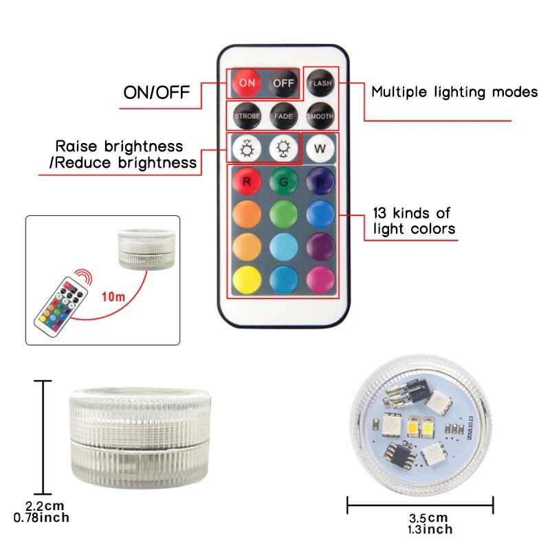 Υποβρύχια φώτα LED με τροφοδοσία μπαταρίας RGB Υποβρύχιο φως IP68 Αδιάβροχο απομακρυσμένο φωτιστικό πισίνας Νυχτερινό φωτιστικό Διακόσμηση γάμου