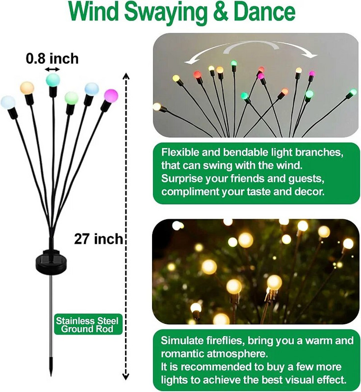 Lumini pentru licurici cu energie solară Flexibilitate Lumini balansoare Starburst Iluminat peisaj impermeabil în aer liber Curtea decorativă a căii