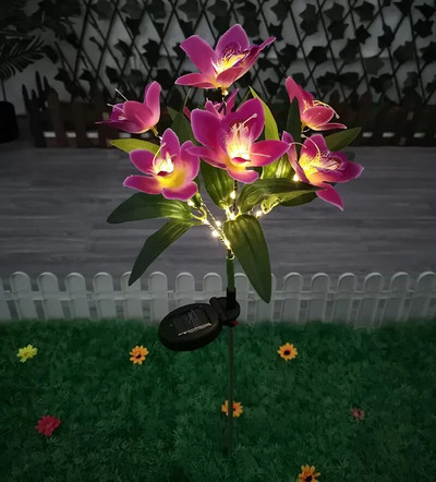 Lampă cu LED-uri solare cu flori de azalee Lampă de grădină pentru casă Lumină decorativă Peisaj Orhidee Lampă cu trandafiri Curtea Calea gazonului Lumini de nuntă de vacanță
