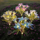 Lumini solare cu 7 capete de crin, în aer liber, impermeabilă, curte, grădină, decorațiuni de Crăciun, cu LED, lumini artificiale cu flori de trandafir