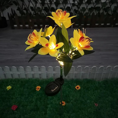 Lumini solare cu 7 capete de crin, în aer liber, impermeabilă, curte, grădină, decorațiuni de Crăciun, cu LED, lumini artificiale cu flori de trandafir
