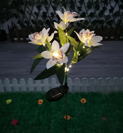 Lumini solare cu 7 capete de crin, în aer liber, impermeabilă, curte, grădină, decorațiuni de Crăciun, cu LED, lumini artificiale cu flori de trandafir