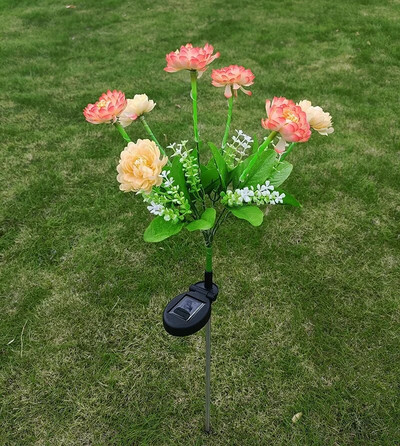 Lumini solare cu 7 capete de crin, în aer liber, impermeabilă, curte, grădină, decorațiuni de Crăciun, cu LED, lumini artificiale cu flori de trandafir