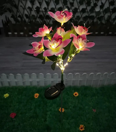 Lumini solare cu 7 capete de crin, în aer liber, impermeabilă, curte, grădină, decorațiuni de Crăciun, cu LED, lumini artificiale cu flori de trandafir
