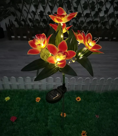 Lumini solare cu 7 capete de crin, în aer liber, impermeabilă, curte, grădină, decorațiuni de Crăciun, cu LED, lumini artificiale cu flori de trandafir