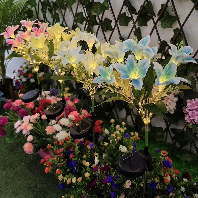 7 Head Lily Solar Lights Εξωτερική Αδιάβροχη Αυλή Κήπος Χριστουγεννιάτικη Διακόσμηση Χλοοτάπητα LED Τεχνητό Τριαντάφυλλο Φωτάκια Νεράιδας