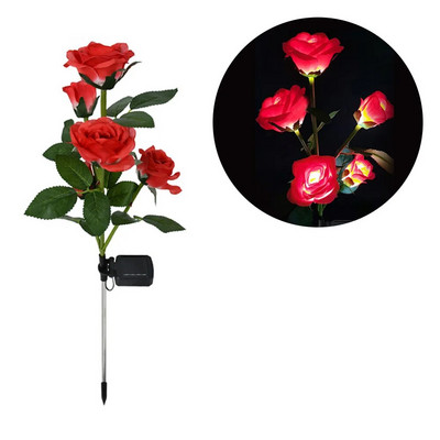 Lumini solare cu 5 capete Lumini solare decorative de exterior pentru gradina, cu flori de trandafir, pentru decorarea gradinii de curte