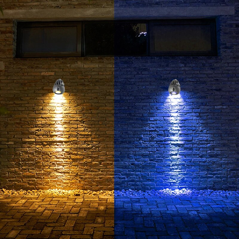 5W 12W LED prožektorius, skirtas lauko sieninei statybai, parduotuvei namo 220V šiltai šaltai baltai RGB nuotoliniu būdu „Bluetooth“ vandeniui atsparūs IP66 taškiniai šviestuvai