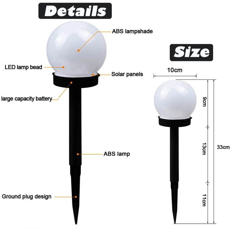 2/4/8gab/partija LED ar saules enerģiju darbināms dārza apgaismojums vasaras kempingam, ūdensnecaurlaidīgs zemes spraudnis, sfēriskā spuldze, zāliena gaismas ainavas lampa