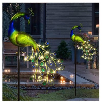 Napenergiával működő LED-es pázsitlámpa páva vízálló tündérkerti dekor lámpa pavilon udvari tájkerti gyeplámpákhoz