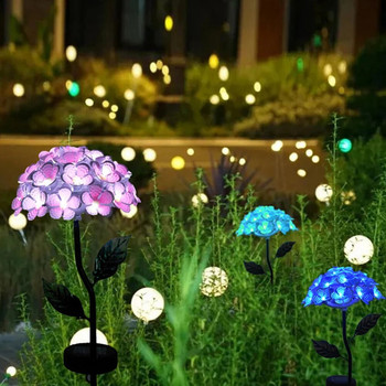 Ηλιακό φως LED Τεχνητή Ορτανσία Προσομοίωση Λουλούδι Εξωτερική Αδιάβροχη Κήπος Λαμπτήρες τριαντάφυλλου γκαζόν Τέχνη για διακόσμηση σπιτιού