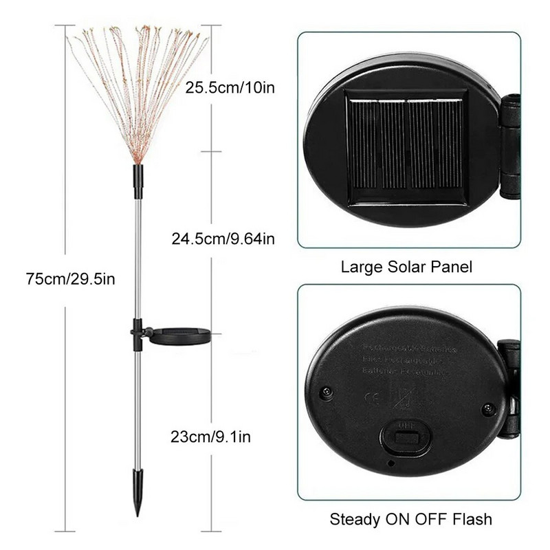 Saulės fejerverkų lemputės 90/120/150/200 LED fejerverkų lempa Sodo vejos kraštovaizdžio dekoravimas Šventiniai Kalėdų žibintai Saulės lempa