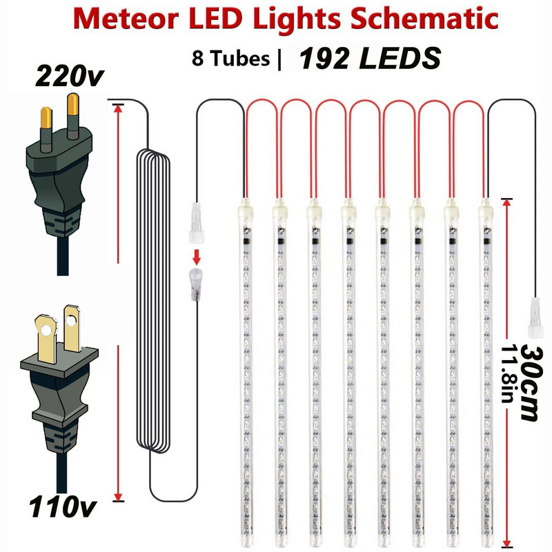 8 gab. 30cm meteoru dušas lietus gaismas āra gaismas virtenes kaskādes krītoša lietus āra gaisma Ziemassvētku eglītes dekorēšanai