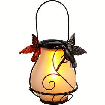 Слънчева захранвана с пламък светлина водно конче Външна висяща лампа колибри Метална статуя на животно LED водоустойчив фенер пеперуда