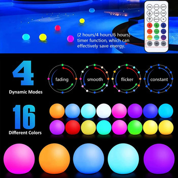 4 τμχ Φωτιστικά Πισίνας με 16 Χρώματα Εξωτερική Κολύμβηση Υποβρύχια Φώτα Πισίνας Μπάλα Αδιάβροχο με Τηλεχειριστήριο για Κήπο πισίνας