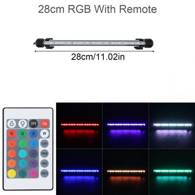 Lumină LED pentru rezervor de pește de acvariu de 18-62 cm, 5050 SMD RGB, bandă de lumină submersibilă impermeabilă cu telecomandă