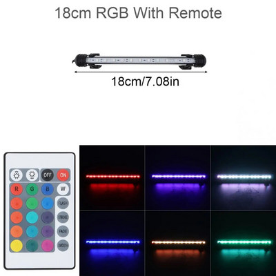 Lumină LED pentru rezervor de pește de acvariu de 18-62 cm, 5050 SMD RGB, bandă de lumină submersibilă impermeabilă cu telecomandă