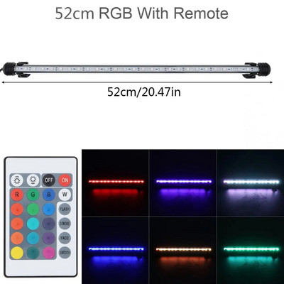 Lumină LED pentru rezervor de pește de acvariu de 18-62 cm, 5050 SMD RGB, bandă de lumină submersibilă impermeabilă cu telecomandă