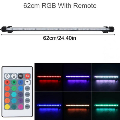 Lumină LED pentru rezervor de pește de acvariu de 18-62 cm, 5050 SMD RGB, bandă de lumină submersibilă impermeabilă cu telecomandă