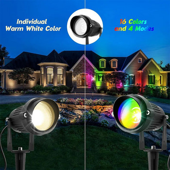 Δωρεάν αποστολή 10W Spike Landscape Lights Outdoor RGB + Ζεστό λευκό αδιάβροχο φωτιστικό γκαζόν COB LED για φωτισμό κήπου