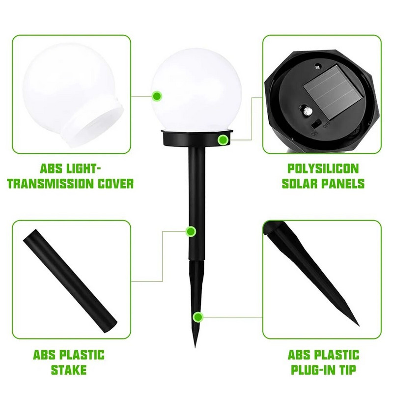 2 τεμάχια/Σετ ηλιακός λαμπτήρας Φωτισμός εξωτερικού χώρου κήπου Οριζόντιος Αδιάβροχος ηλιακός λαμπτήρας γκαζόν για διακόσμηση αυλής στο αίθριο του σπιτιού