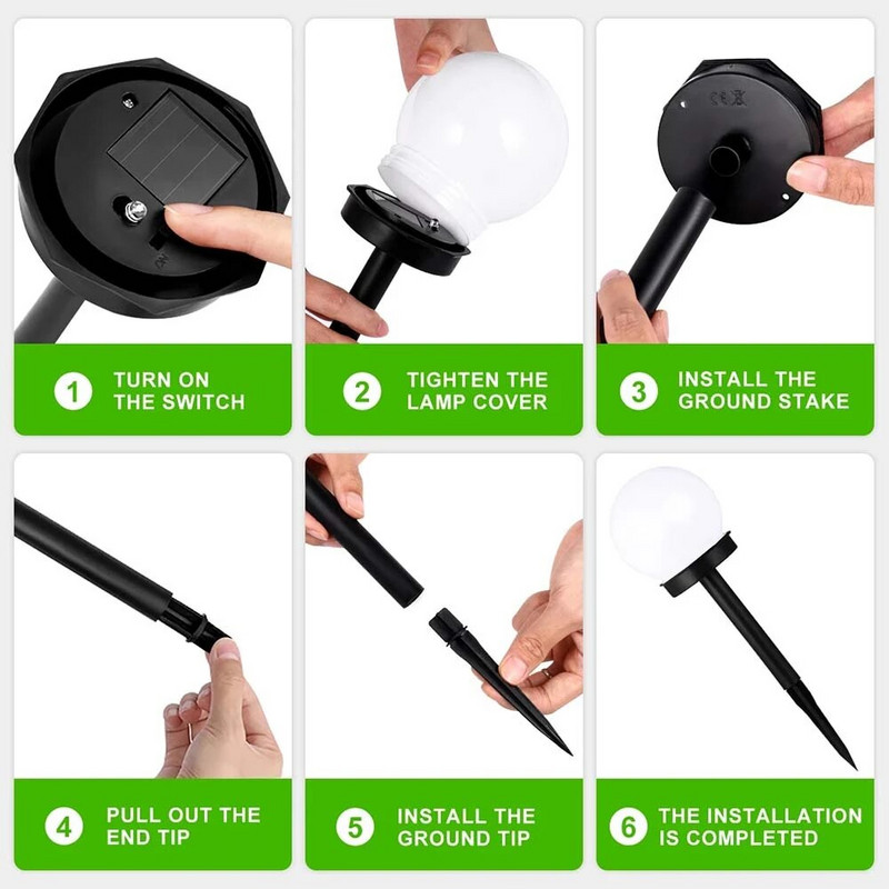 2 τεμάχια/Σετ ηλιακός λαμπτήρας Φωτισμός εξωτερικού χώρου κήπου Οριζόντιος Αδιάβροχος ηλιακός λαμπτήρας γκαζόν για διακόσμηση αυλής στο αίθριο του σπιτιού